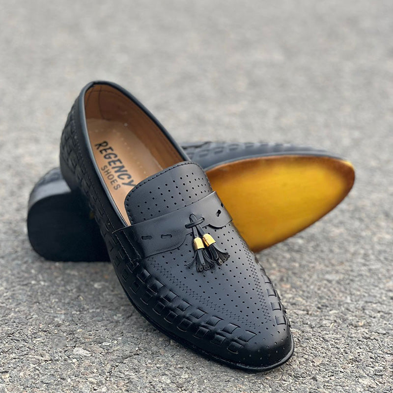 Handmade Enzo Black Woven Shoes